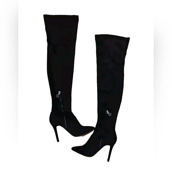 Browns Wishbone Women Knee High Suede Boots Black 8M Whimsigoth Vampire Witchy - Picture 10 of 10